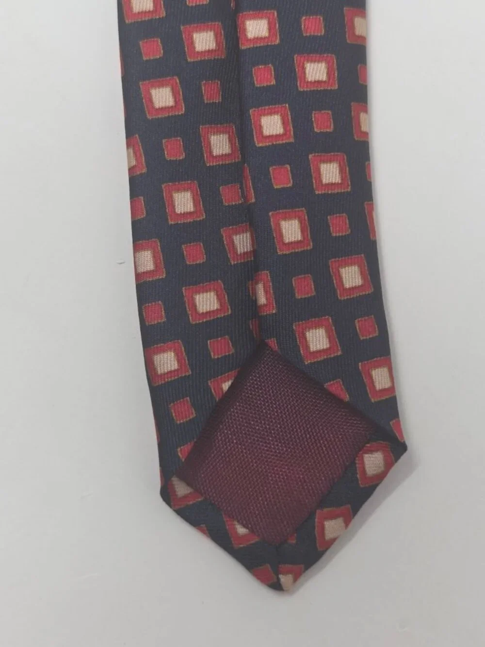 Michelsons Of London 56 In Silk Necktie Navy Red Geometric Square Pattern